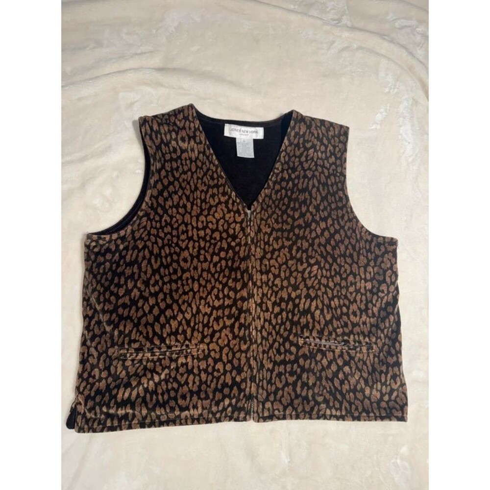 90s Y2K Jones New York Sport Leopard Print Velour Zip Vest M